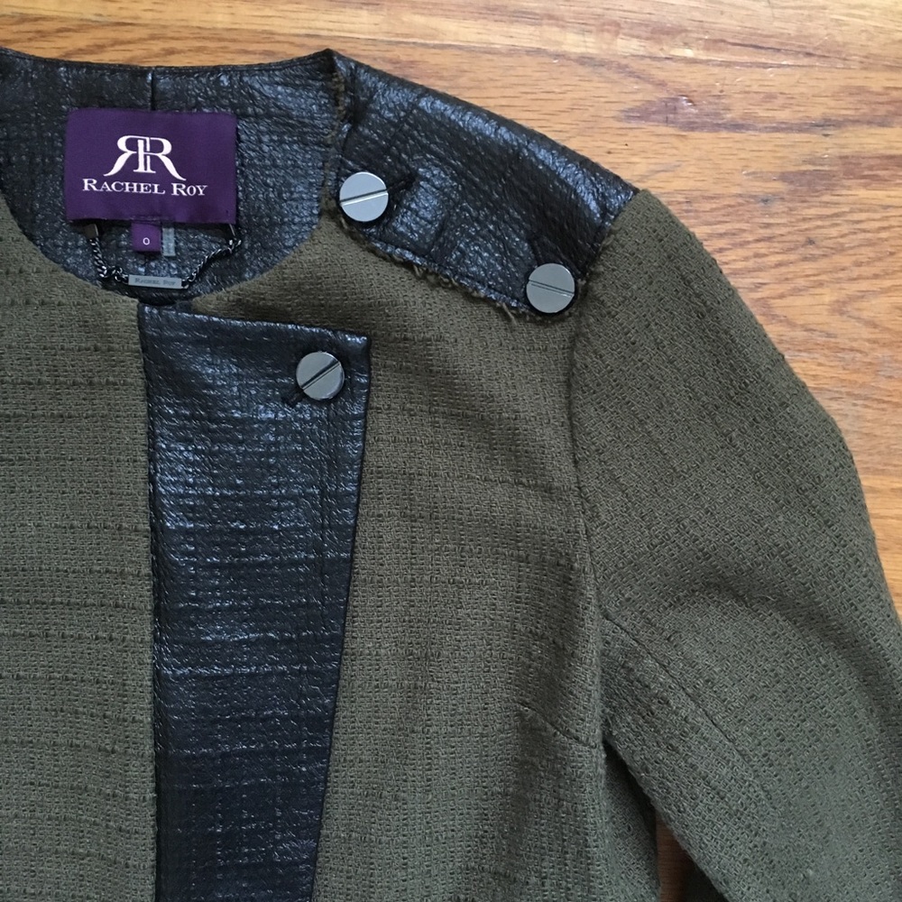 Rachel Roy Green Tweed Jacket Size 0 EUC - Picture 4 of 8